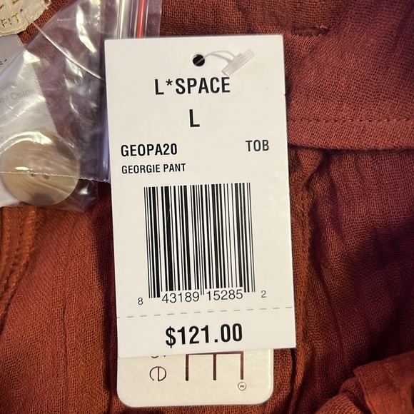 L* Space NWT Georgie Pant. Size L. 100%Cotton/ Gauze Texture. Side pockets. Rust - Picture 4 of 6